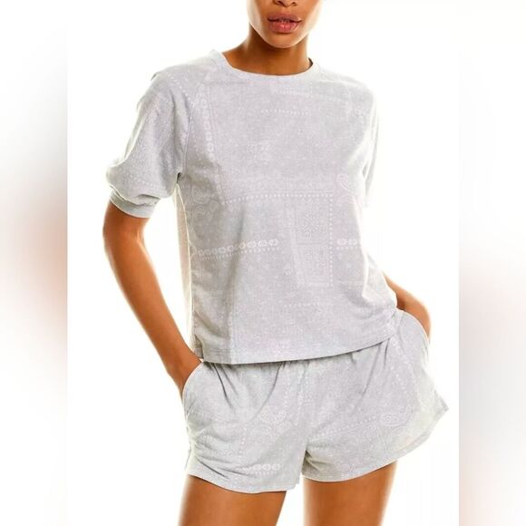 NWT Splendid 2 Peace Pajamas Women's Gray Top Shorts Set Soft Sz L Elastic Waist - Picture 1 of 14